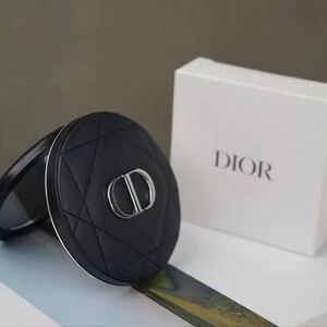 Dior Black Quilted Compact Mirror with Silver CD Logo